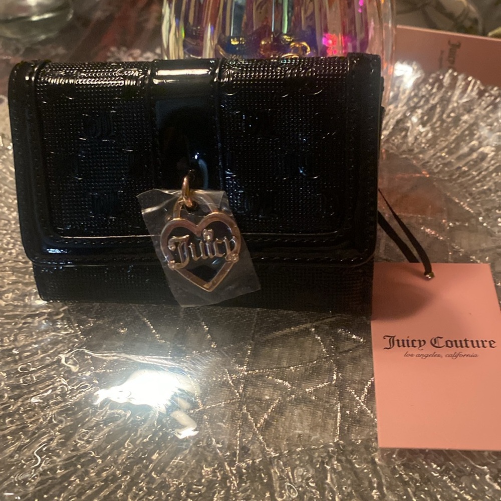 JUICY COUTURE black licorice "My Heart Will Go On" Trifold Wallet